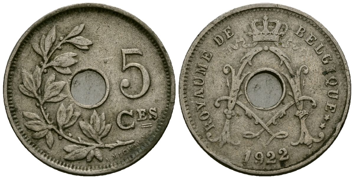 Бельгия 5 сантимов 1922 Belgique KM 66 медно-никель 4173-465