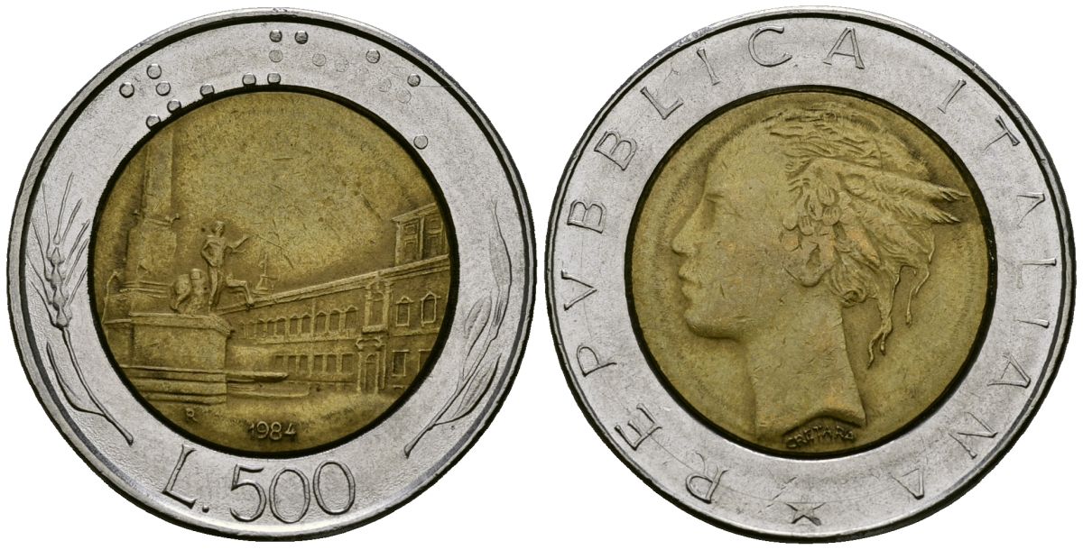 Италия 500 лир 1984 KM 111 биметалл 4165-1036