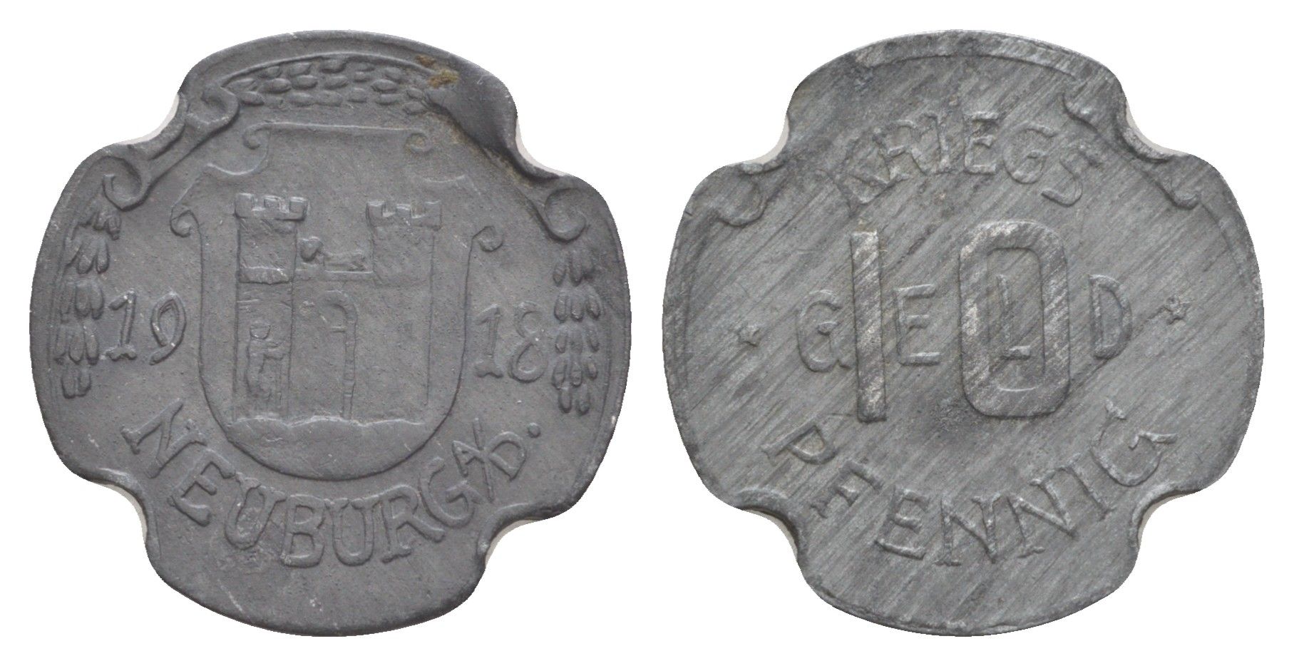 Нойбург-на-Дунае 10 пфеннигов 1918 Funck 361.3, Men22.2 22990.2 цинк 4636-749