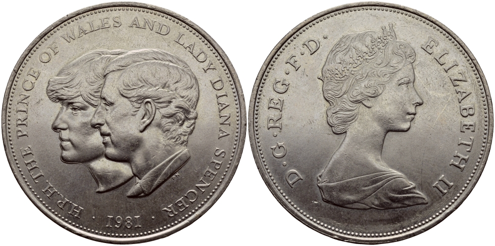 Великобритания 25 пенсов 1981 Королевская свадьба принца Чарльза и леди Дианы, Елизавета II (1952-2022) KM 925, Spink 4229 медно-никель 89-1234