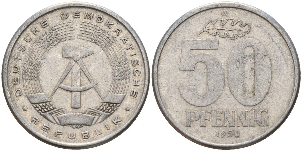 ГДР 50 пфеннигов 1958 A KM 12.1 алюминий 98-1055