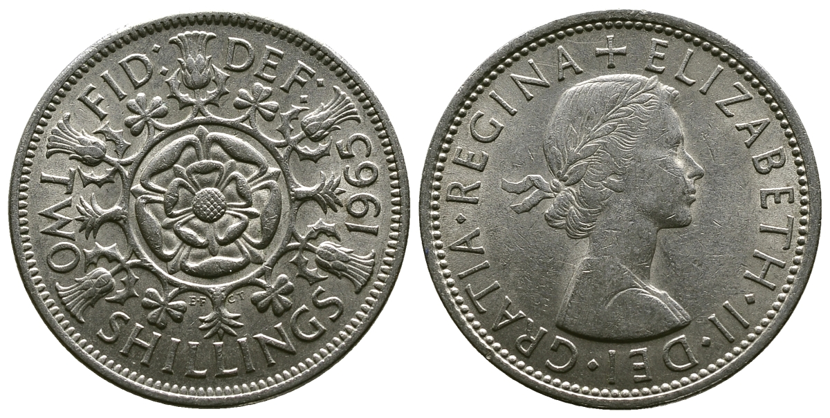 Великобритания 2 шиллинга (флорин) 1965 Елизавета II (1952-2022) KM 906, Spink 4146 медно-никель 4382-524