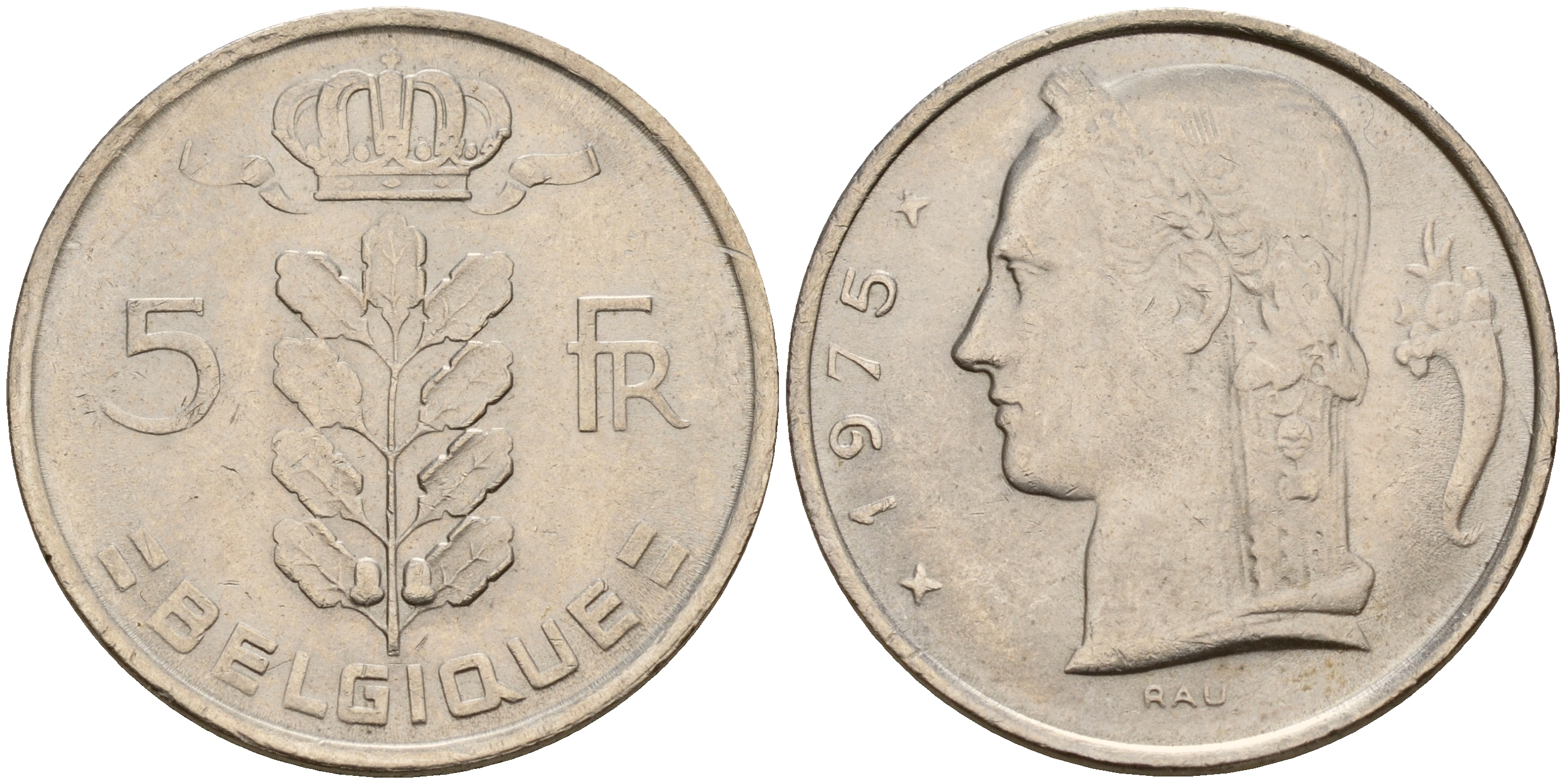 Бельгия 5 франков 1975 Belgique KM 134.1 медно-никель  UNC  4187-243