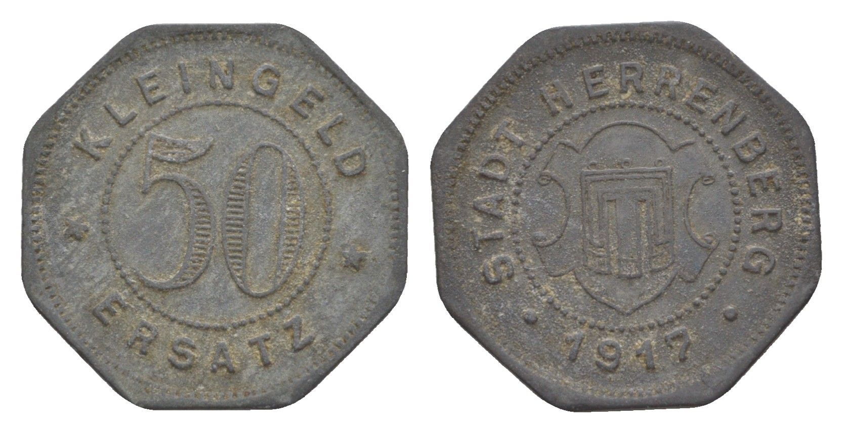 Херренберг 50 пфеннигов 1917 Funck 209.1, Men05 11430.1, Men18 14329.1 цинк 1521-114