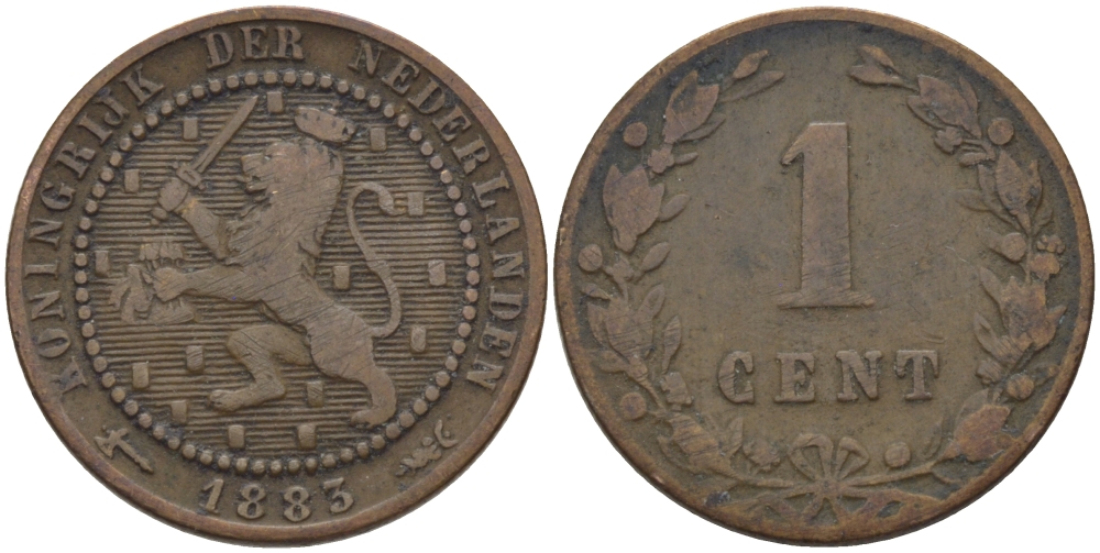 НИДЕРЛАНДЫ 1 ЦЕНТ 1883 KM 107 бронза 4387-1262