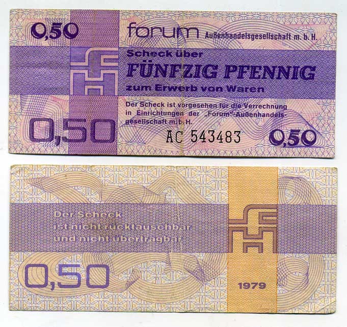 ГДР 50 пфеннигов 1979 валютный сертификат, для хождения внутри форума Pick FX1 бумага 7204-71-2