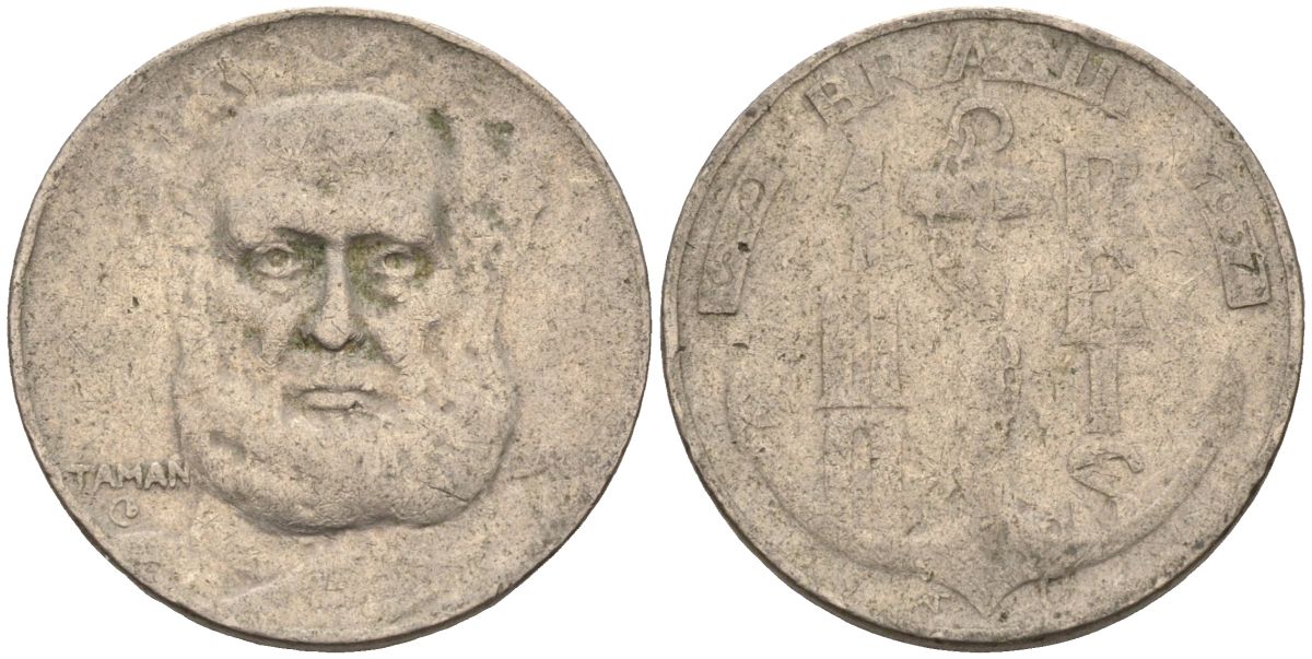 Бразилия 100 рейс 1937 Маркиз Тамандаре KM 536 медно-никель 4115-613