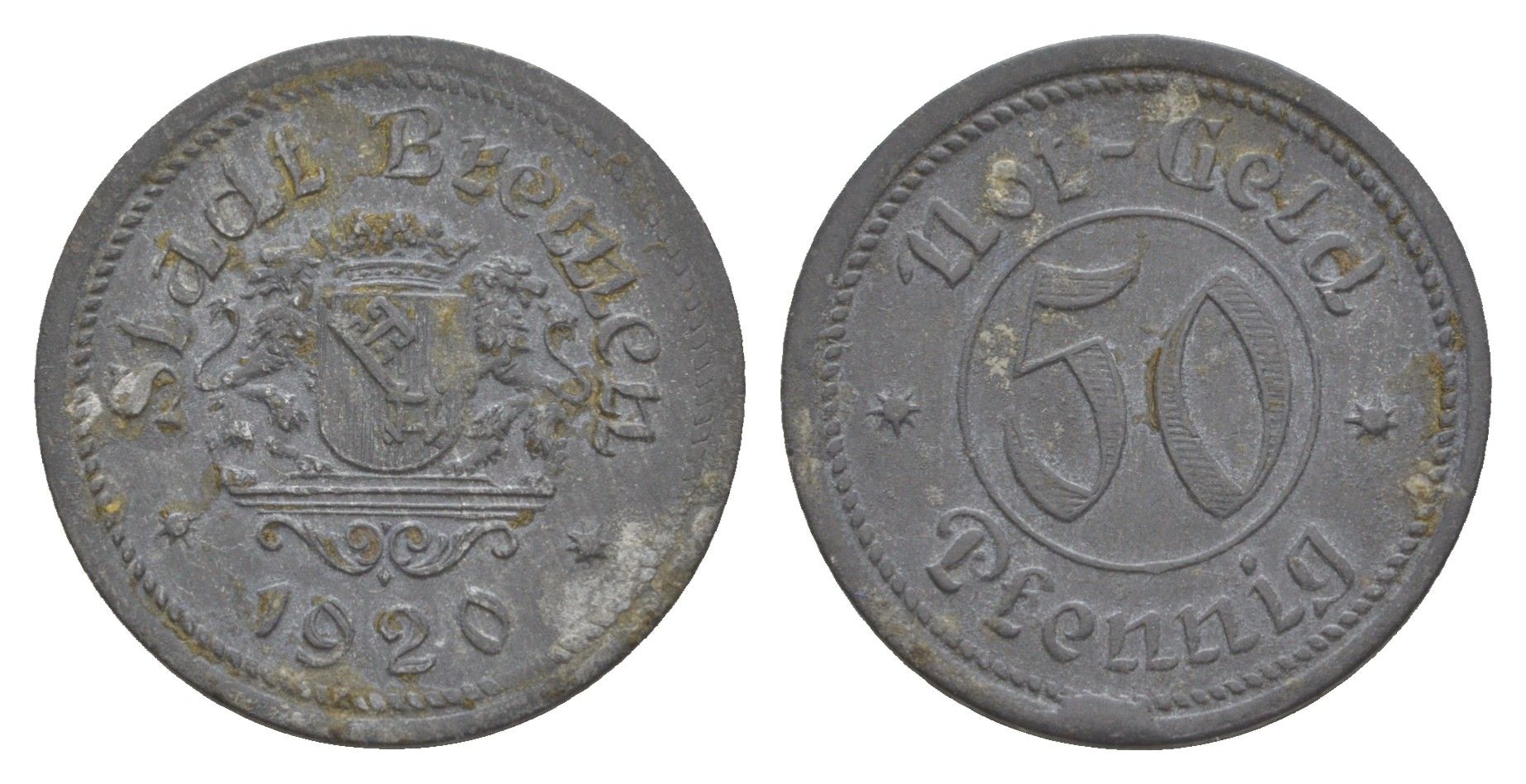 Бремен 50 пфеннигов 1920 Funck 58.2, Men05 3610.1, Men18 4566.1 цинк 4584-914