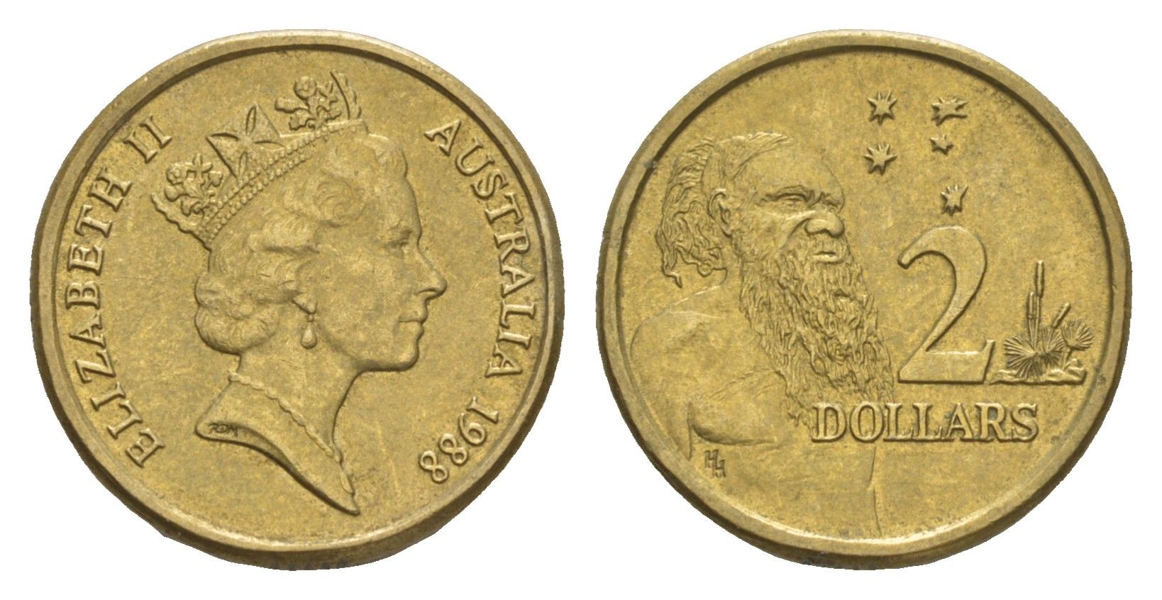 Австралия 2 доллара 1988 абориген, Елизавета II (1952-2022) KM 101 алюминиевая бронза 4658-117