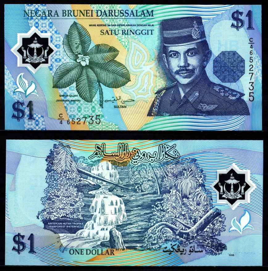 Бруней 1 малайзийский ринггит 1996 Хассанал Болкиах, тропический лес и водопад Pick 22 a полимер UNC (пресс) 2197-33-1-1