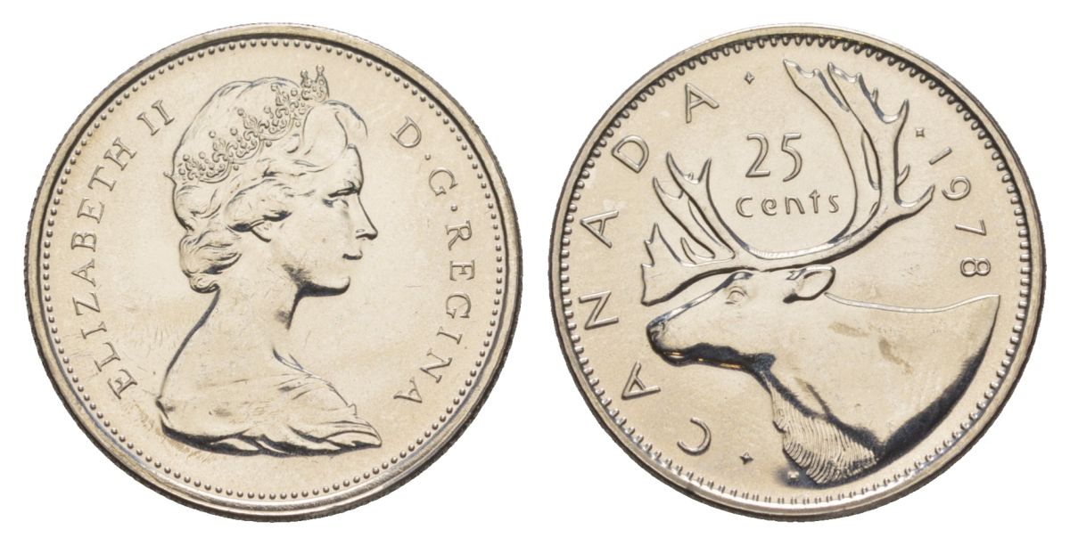 Канада 25 центов 1978 Елизавета II (1952-2022), олень KM 62b никель PROOF-LIKE (BU) 4631-932