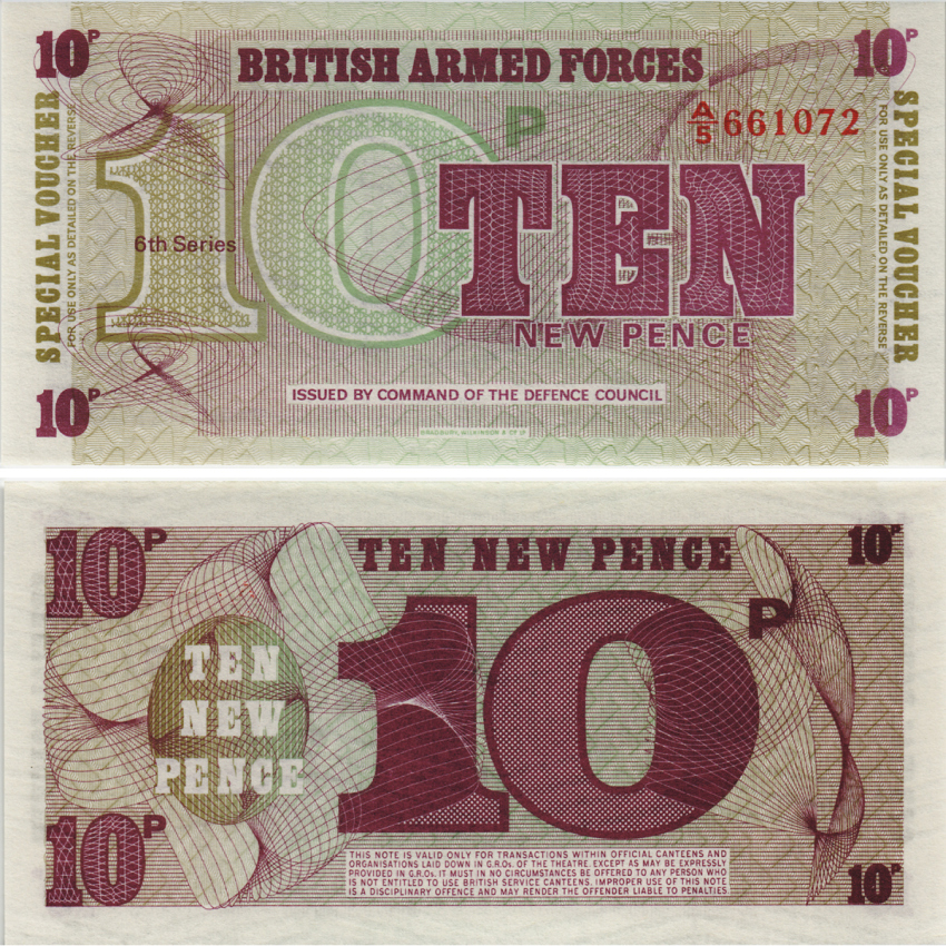 АНГЛИЯ 10 ПЕНСОВ 1972 ШЕСТАЯ СЕРИЯ, ДЛЯ ВООРУЖЕННЫХ СИЛ Pick M45 бумага UNC (ПРЕСС) 8605-27-3-1