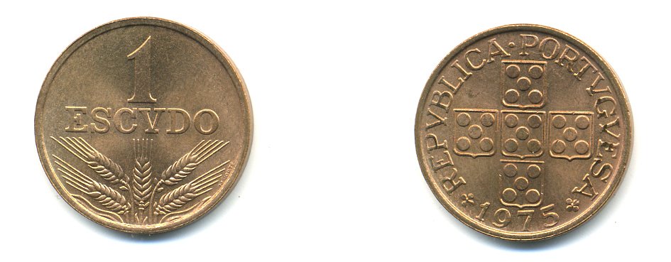 Португалия 1 эскудо 1975 КМ 597 бронза aUNC 54-2425