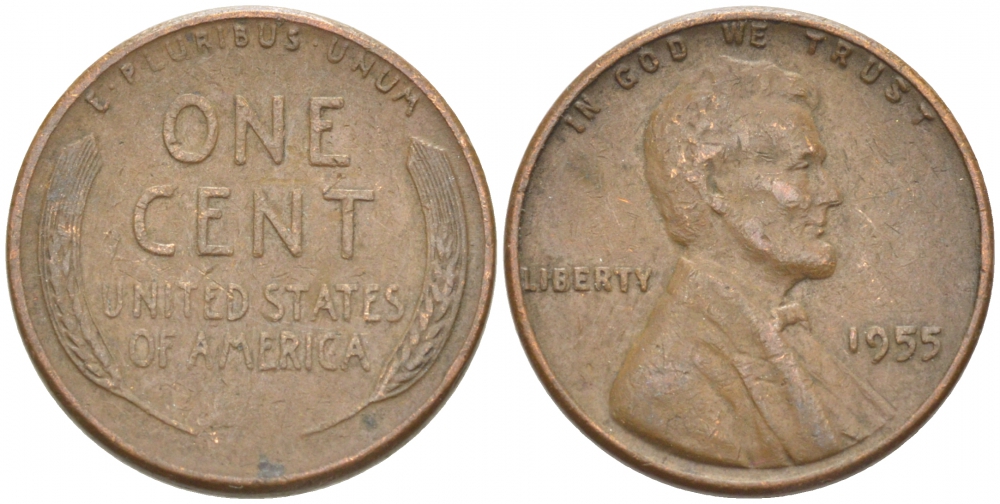 США 1 ЦЕНТ 1955 ЛИНКОЛЬН KM А132 медь цинк 218-256