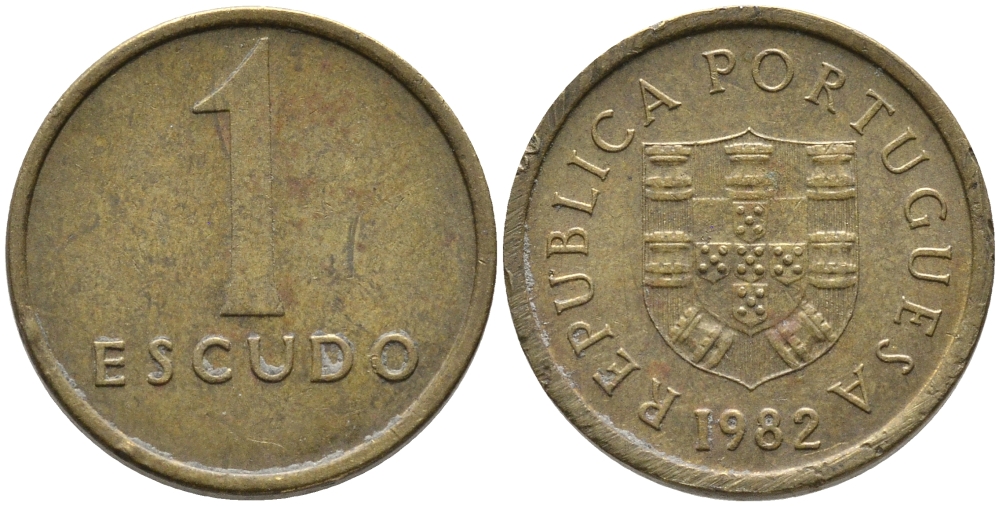 Португалия 1 эскудо 1982 KM 614 никель латунь 99-1154