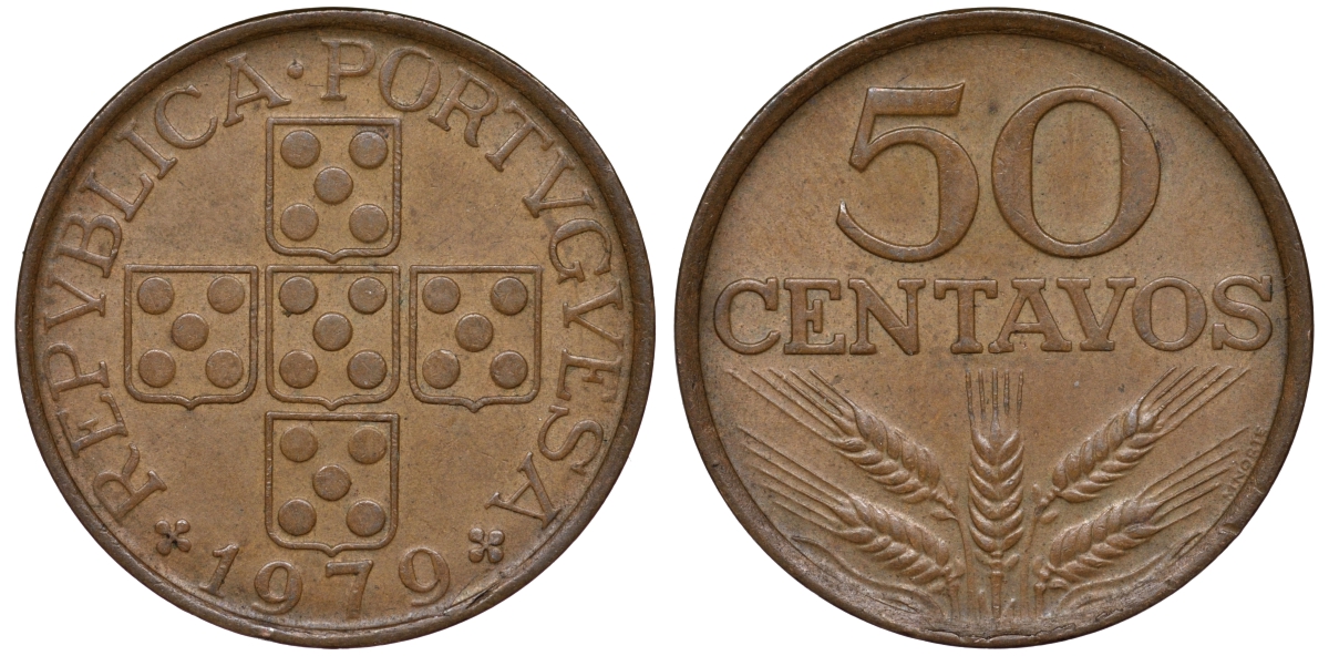 Португалия 50 сентаво 1979 KM 596 бронза 4548-1045