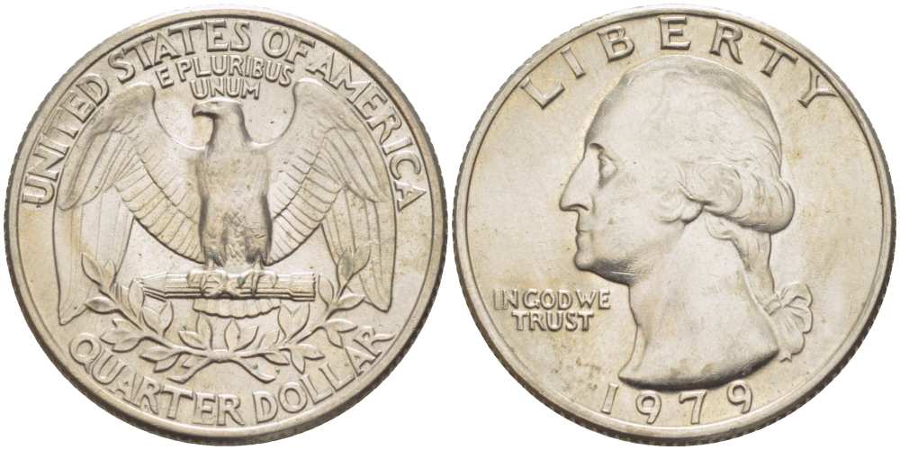 США 25 ЦЕНТОВ = КВОТЕР 1979 ВАШИНГТОН KM 164a медь плакированная медно-никелем 217-115