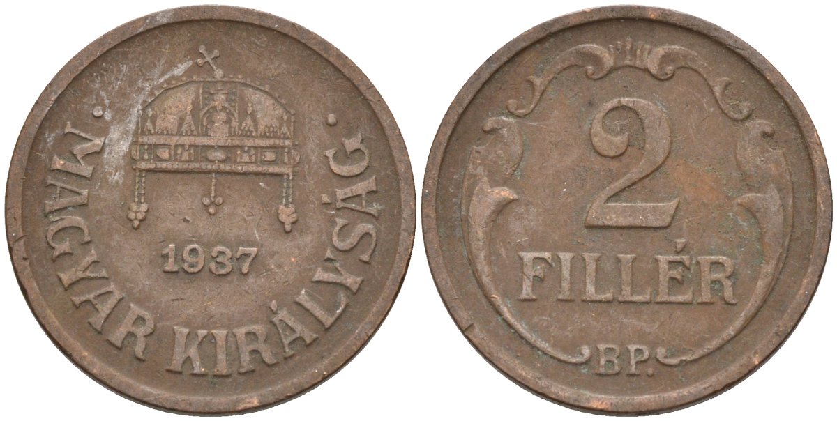 Венгрия 2 филлера 1937 BP KM 506 бронза 4115-1147