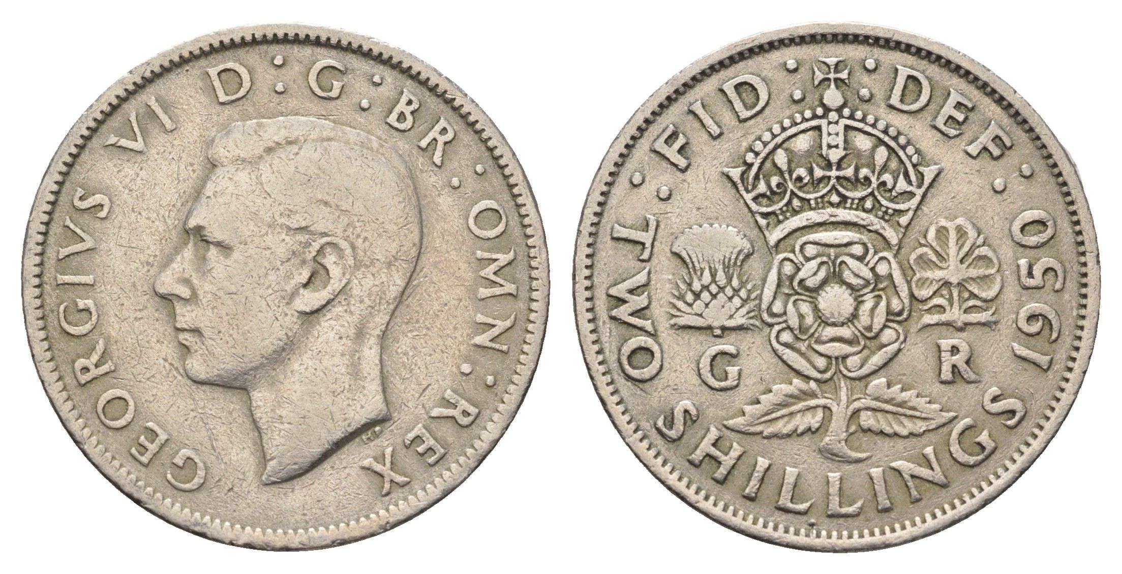 Великобритания 2 шиллинга (флорин) 1950 Георг VI (1936-1952) KM 878, Spink 4107 медно-никель 4698-1044