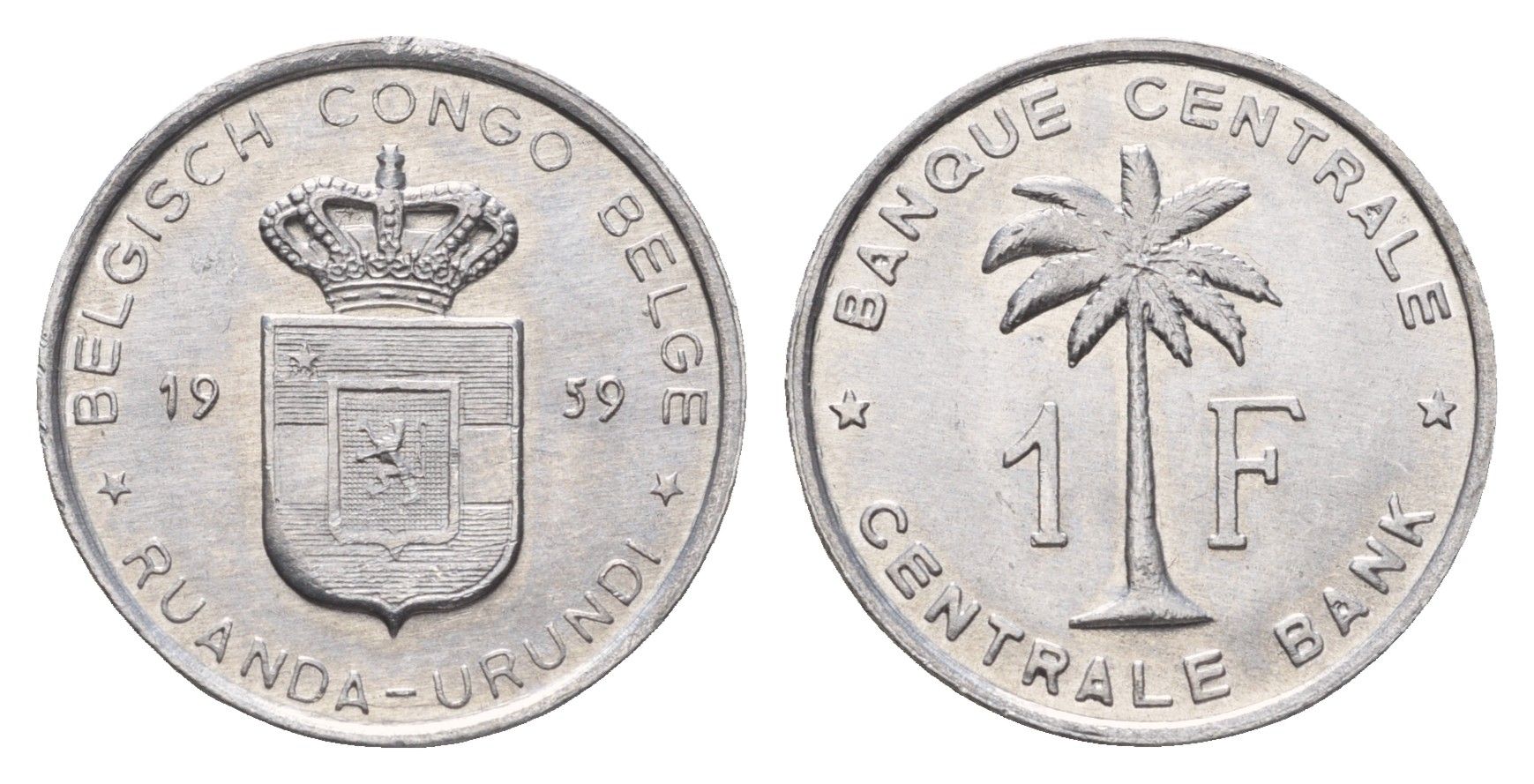 Руанда-Урунди 1 франк 1959 KM 4 алюминий UNC 1520-724