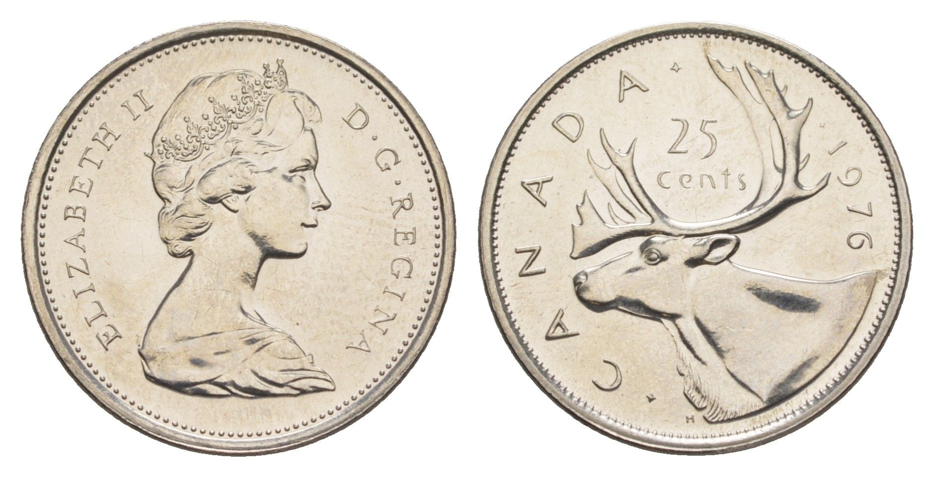 Канада 25 центов 1976 Елизавета II (1952-2022), олень KM 62b никель PROOF-LIKE (BU) 4631-924