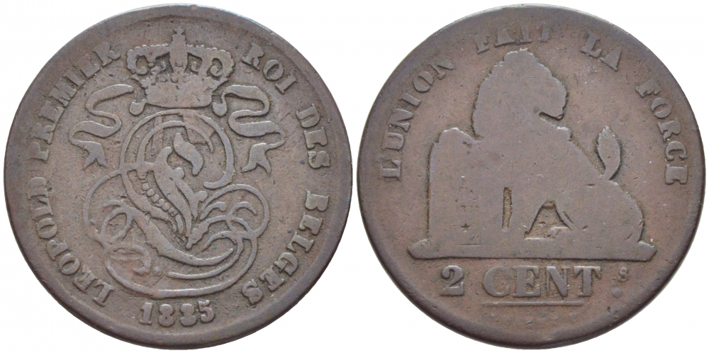 БЕЛЬГИЯ 2 САНТИМА 1835 BELGES KM 4.2 медь 4448-545