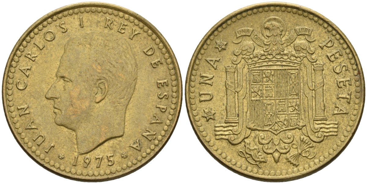 Испания 1 песета 1975 (80) Хуан Карлос I (1975-2014) KM 806 алюминиевая бронза 4604-431