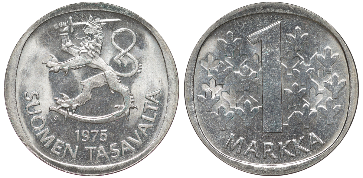 Финляндия 1 марка 1975 S KM 49а медно-никель UNC 259-425