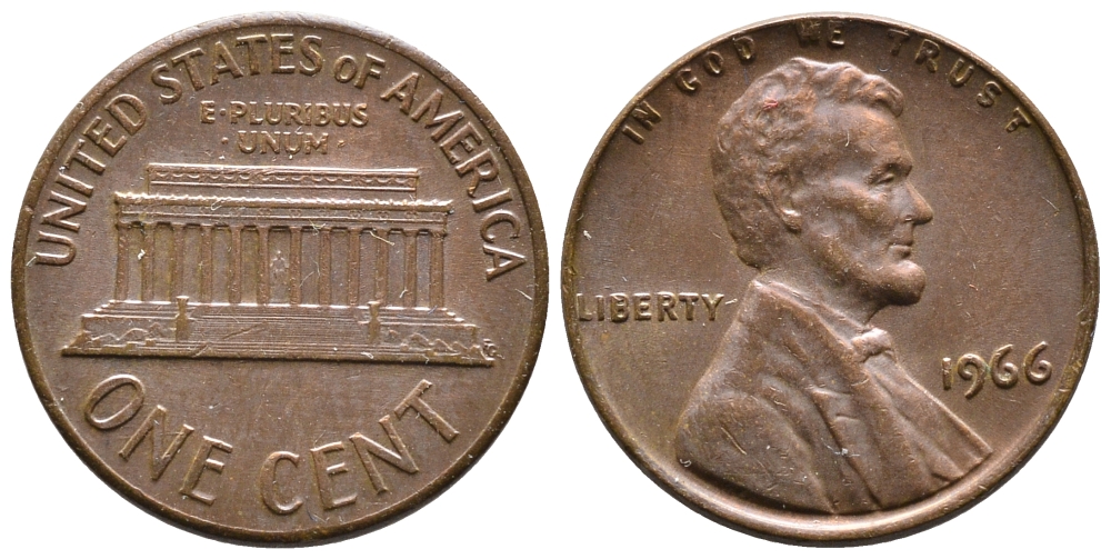 США 1 ЦЕНТ 1966 ЛИНКОЛЬН KM 201 медь цинк 4364-823