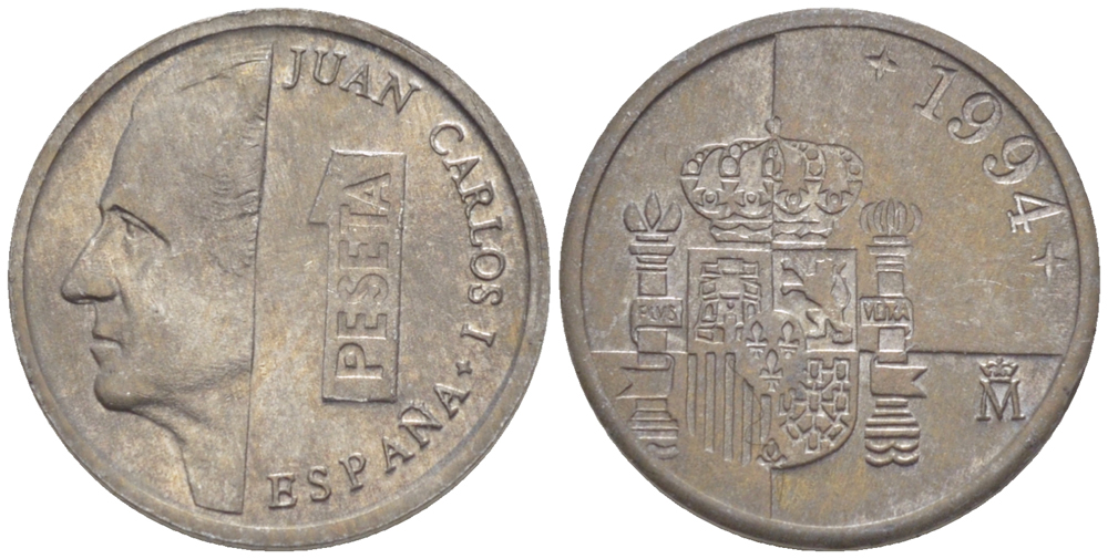 ИСПАНИЯ 1 ПЕСЕТА 1994 ХУАН КАРЛОС I ( 1975-) KM 832 алюминий 4181-1054