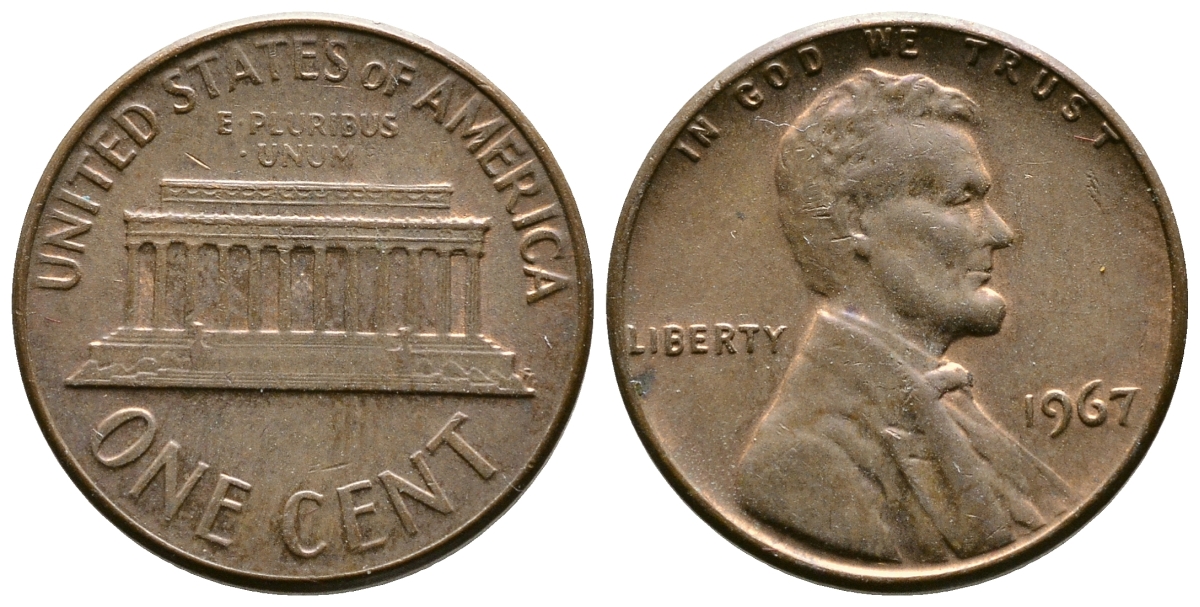 США 1 цент 1967 Авраам Линкольн KM 201 медь цинк 3458-133