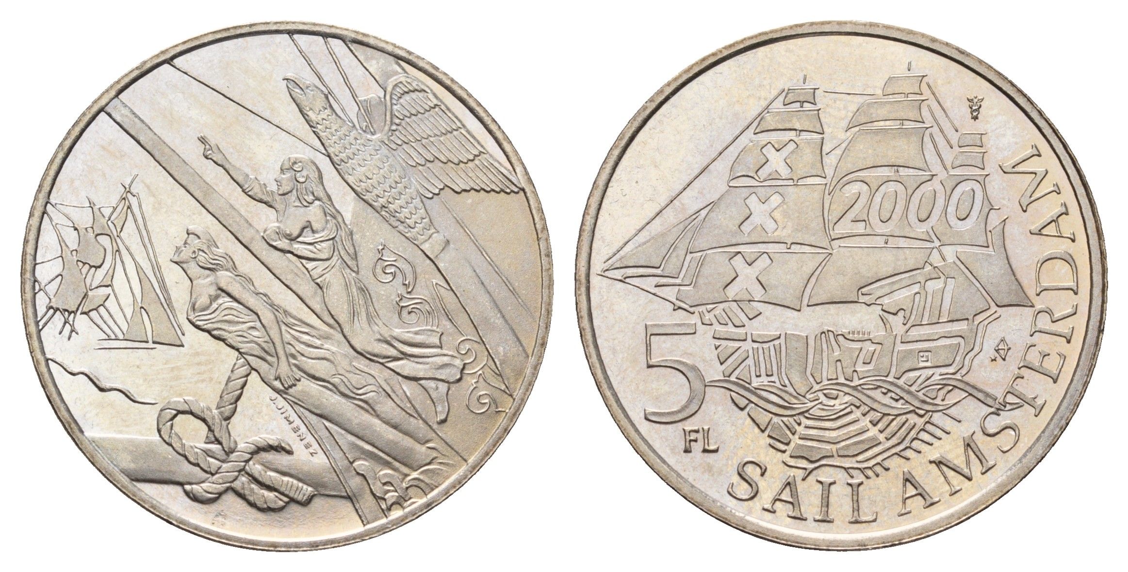 Нидерланды муниципальный жетон - 5 флоринов 2000 Новое тысячелетие - Boegbeelden никель UNC 4672-1245