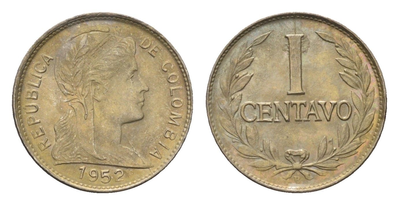 Колумбия 1 сентаво 1952 KM 275a сталь плакированная никелем UNC 4664-126