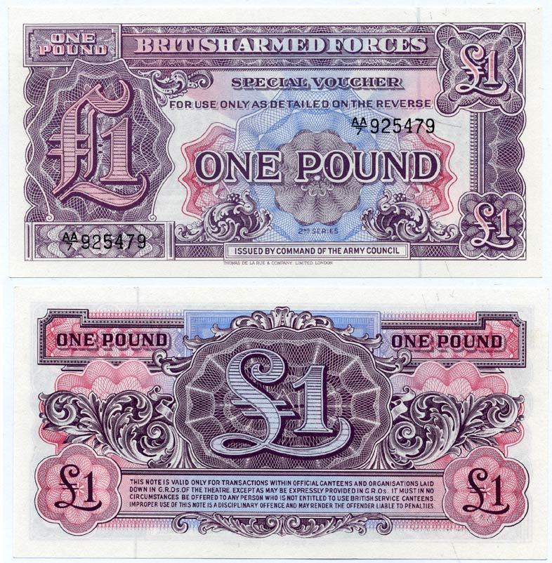 АНГЛИЯ 1 ФУНТ 1948 ДЛЯ ВООРУЖЕННЫХ СИЛ, ВТОРАЯ СЕРИЯ Pick M22a бумага UNC (ПРЕСС) 7486-31-3-1