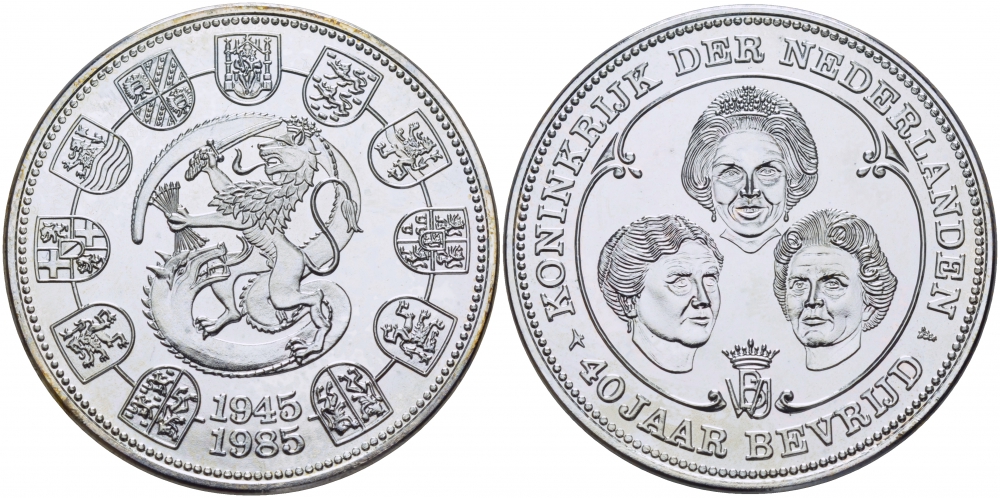 Нидерланды медаль 1985 (1945-1985) 40 лет правления, три королевы  медно-никель  UNC  1077-8-12