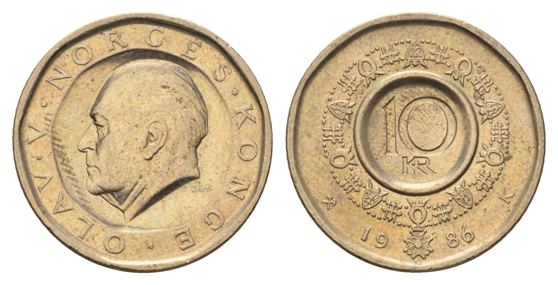 Норвегия 10 крон 1986 Улаф V (1957-1991) KM 427 никель латунь 4703-325