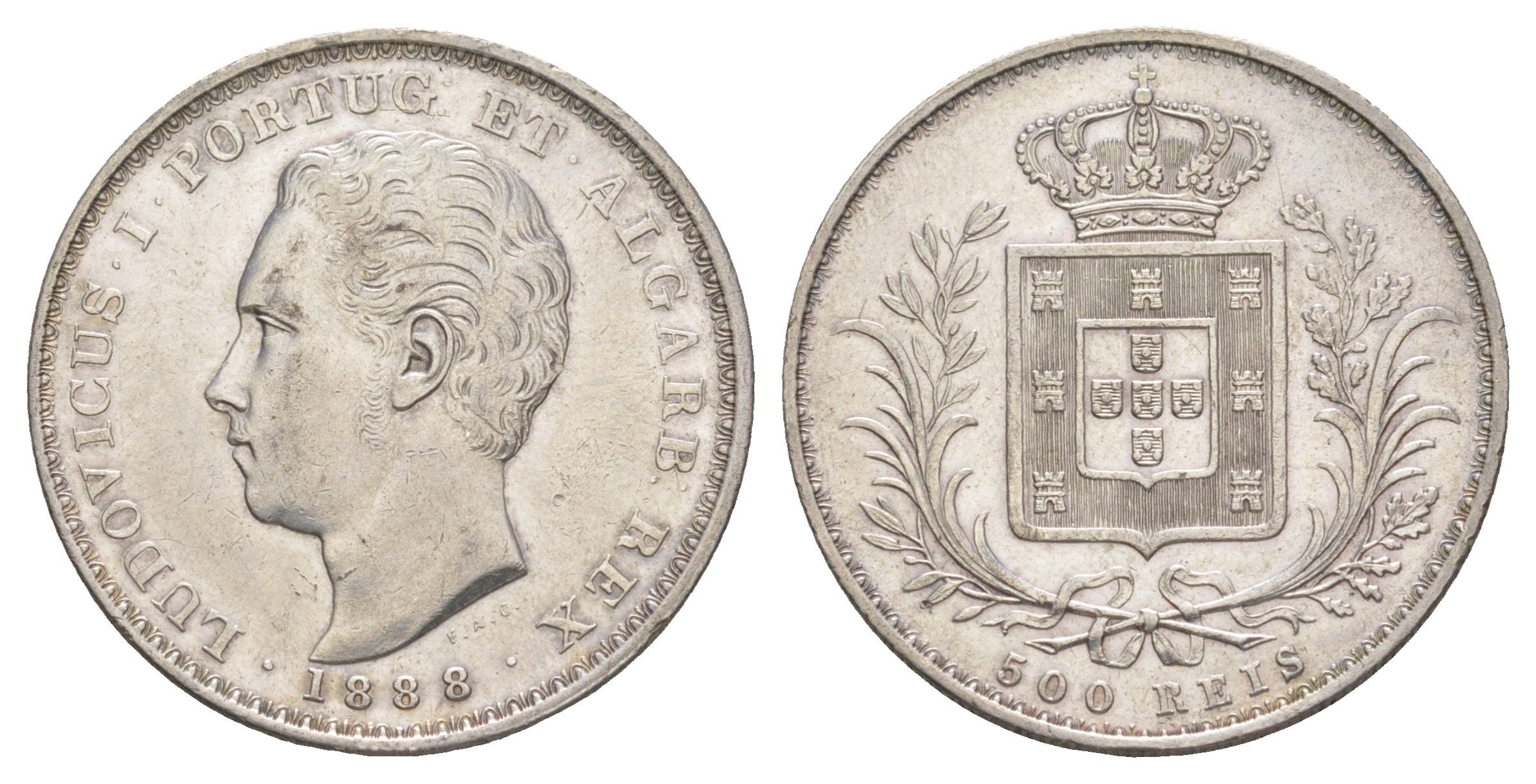 Португалия 500 реалов 1888 Луиш I (1861-1889) KM 509 серебро 4127-931