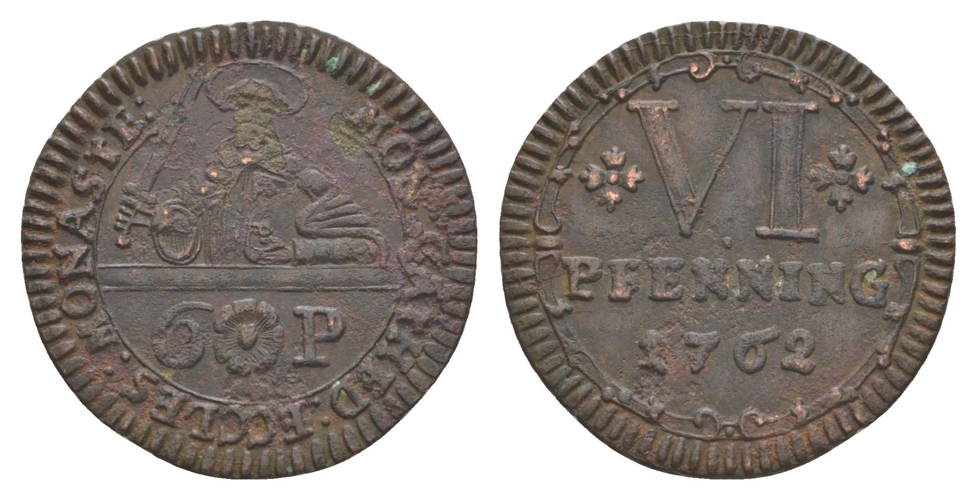 Мюнстер 6 пфеннигов 1762 Монетный двор кафедрального капитула KM 441 медь 633-1825