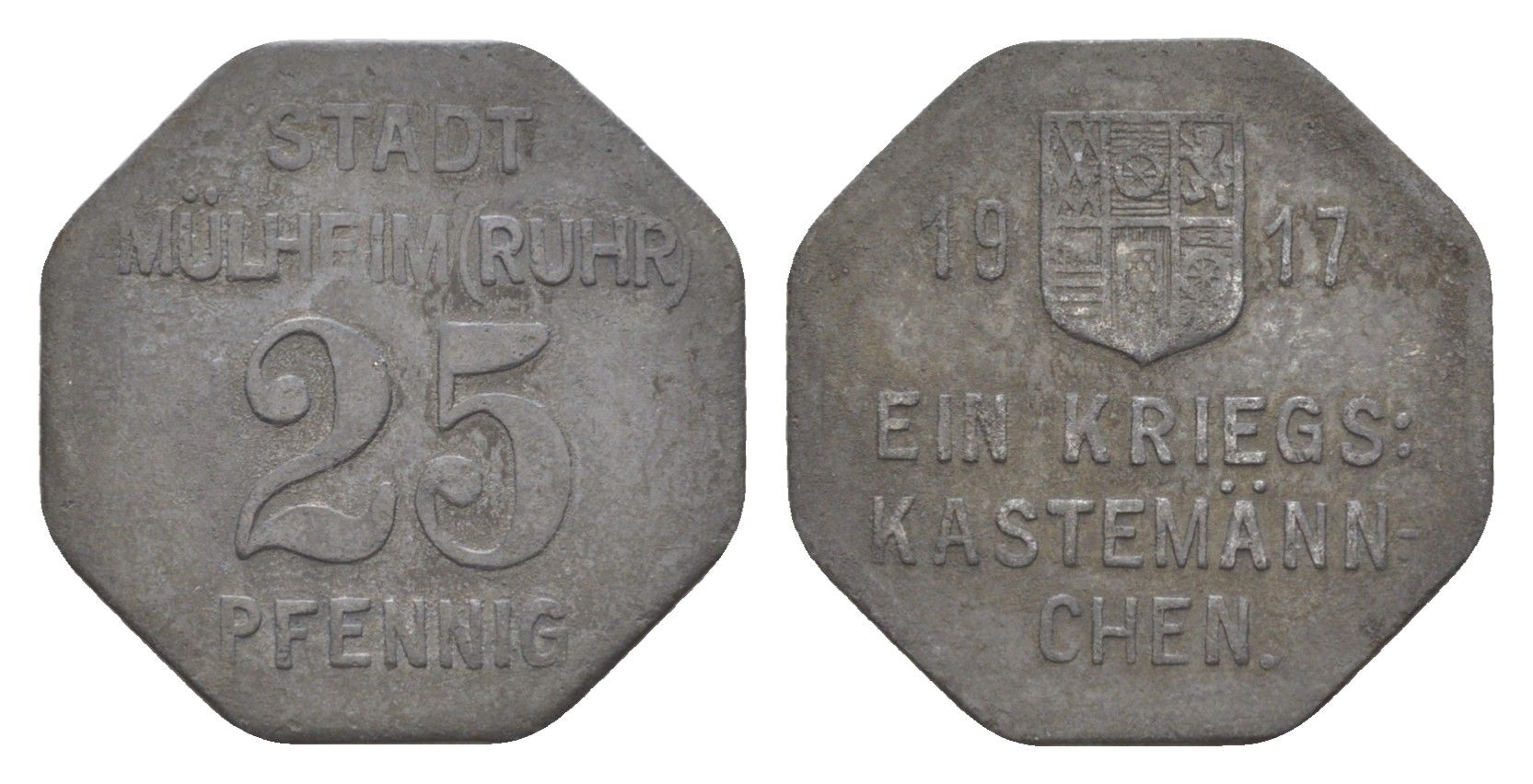 Мюльхайм-на-Руре 25 пфеннигов 1917 Funck 344.1, Men05 17152.1, Men18 21517.1 цинк 4643-913