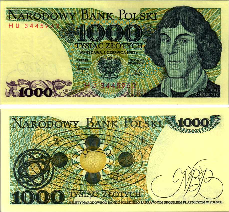 ПОЛЬША 1000 ЗЛОТЫХ 1982 1 ИЮНЯ 1982, НИКОЛАЙ КОПЕРНИК Pick 146с бумага UNC (ПРЕСС) 8607-80-3-2