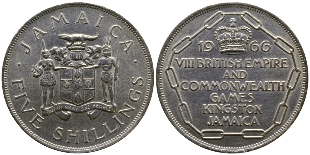 Ямайка 5 шиллингов 1966 VIII КОММЕМОРАТИВНЫЕ ИГРЫ СТРАН БРИТАНСКОГО СОДРУЖЕСТВА KM 40 медно-никель аUNC 4044-924
