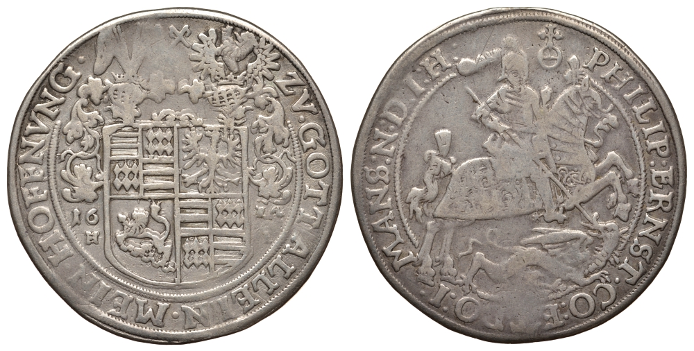 Мансфельд-Артерн 1 талер 1624 HI, Филипп Эрнст (1585-1631) KM 27, Dav. 6967 серебро 00-000-00