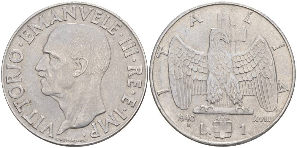 ИТАЛИЯ 1 ЛИРА 1940 R, ГОД XVIII, ВИКТОР ЭММАНУИЛ III (1900-1946), МАГНИТНАЯ, ГУРТ РИФЛЁНЫЙ KM 77b, VEM3. 1099 нержавеющая сталь 3855-412
