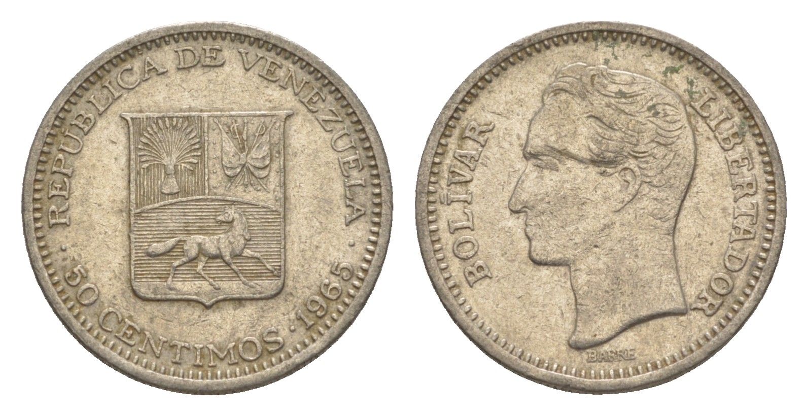 Венесуэла 50 сентимо 1965 Симон Боливар Y 41 никель 4582-931