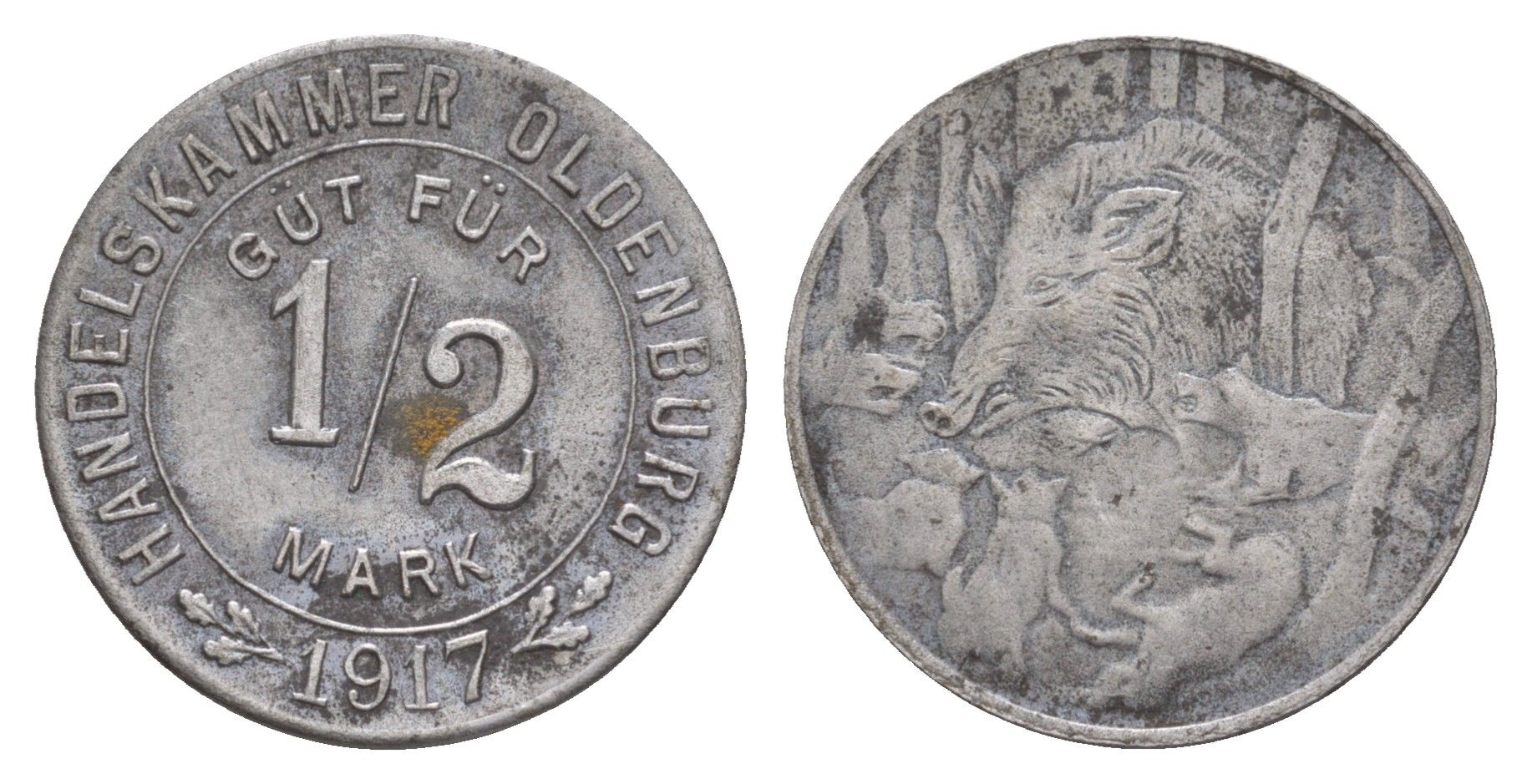 Ольденбург 1/2 марки 1917 Funck 407.1, Men18 14948.4 железо 4659-368