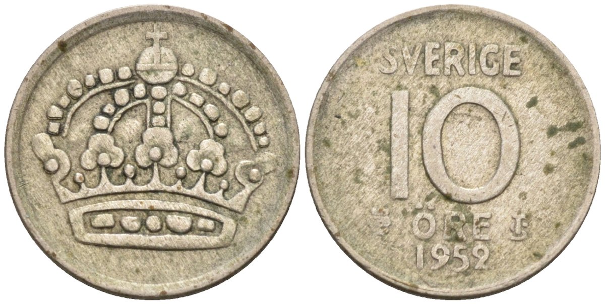 Швеция 10 эре 1952 Густав VI Адольф (1950-1973) KM 823 серебро 4585-351