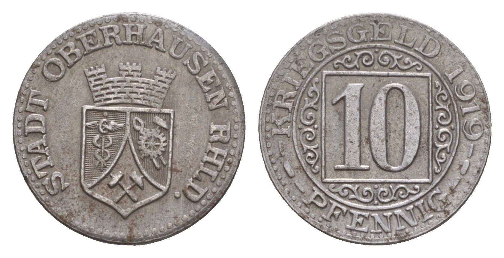 Оберхаузен 10 пфеннигов 1919 Funck 390.2, Men18 24387.2 железо 4659-349