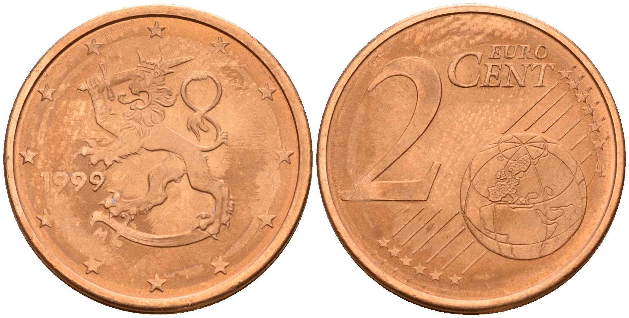 Финляндия 2 евроцента 1999  KM 99 сталь плакированная медью  UNC  4160-318