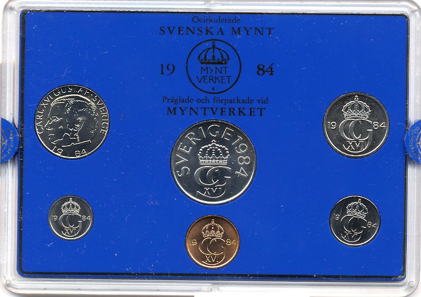 Швеция набор монетного двора из 6 монет 1984 в пластике, Карл XVI Густав (1973- ) KM MS31 UNC 5-4-2-55