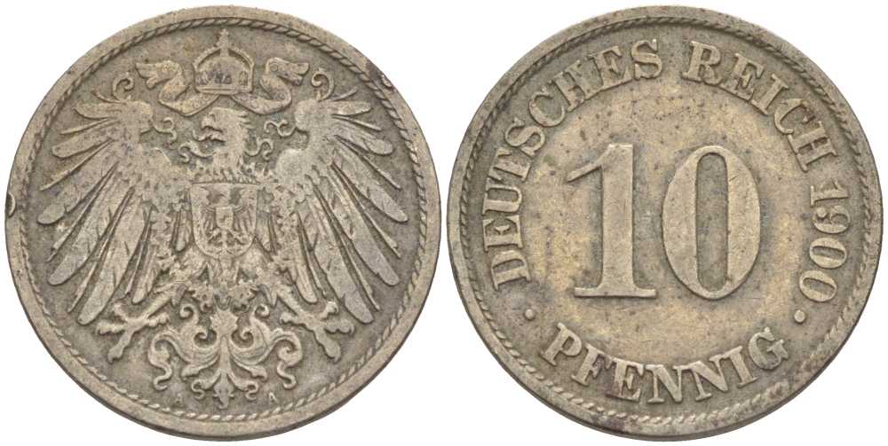 Германия 10 пфеннигов 1900 A KM 12, J. 13 медно-никель 4401-1143